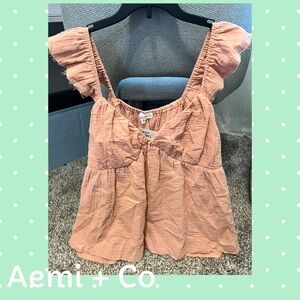 Coral Ruffle Sleeve Blouse